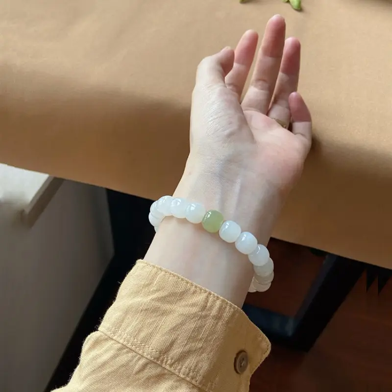 Natural Xinjiang Jade Green White Hetian Bracelet for Women