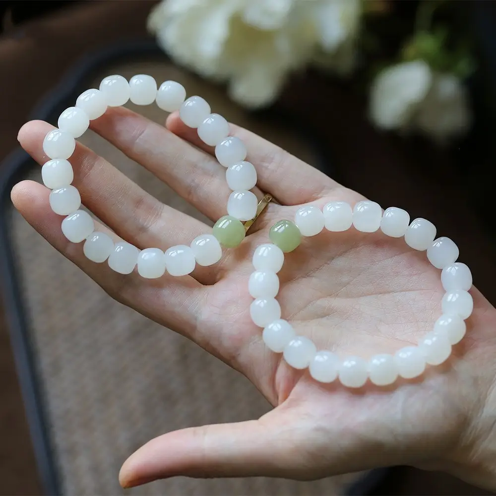 Natural Xinjiang Jade Green White Hetian Bracelet for Women