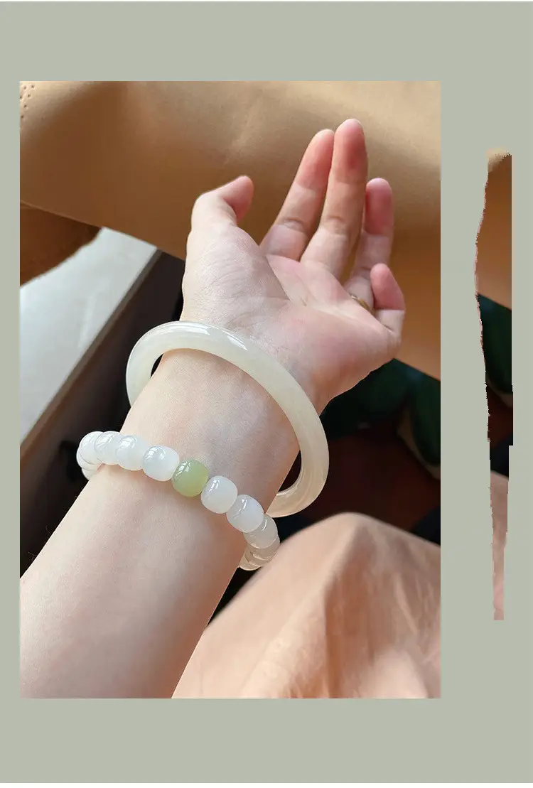 Natural Xinjiang Jade Green White Hetian Bracelet for Women — feature 1