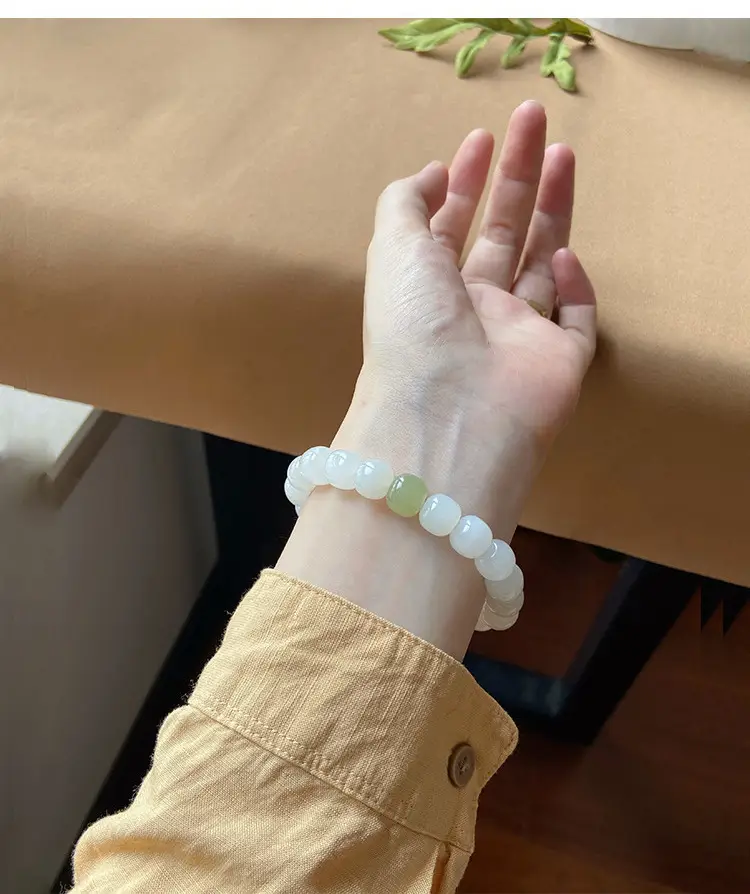 Natural Xinjiang Jade Green White Hetian Bracelet for Women — feature 6