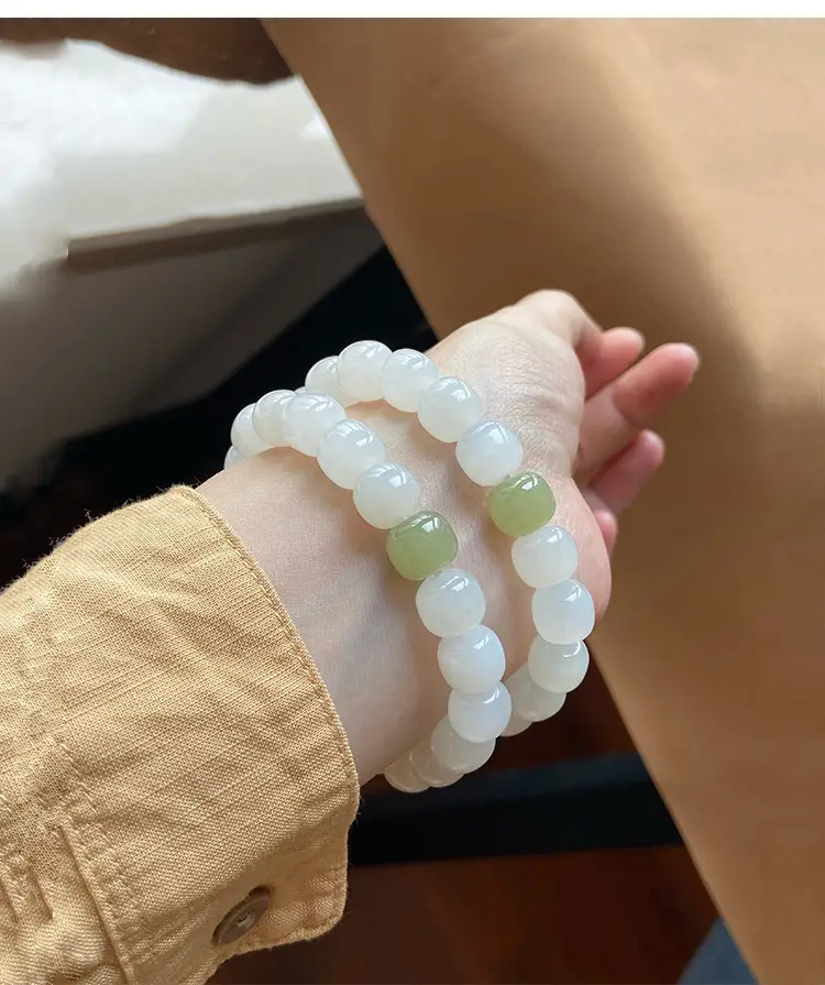 Natural Xinjiang Jade Green White Hetian Bracelet for Women — feature 7