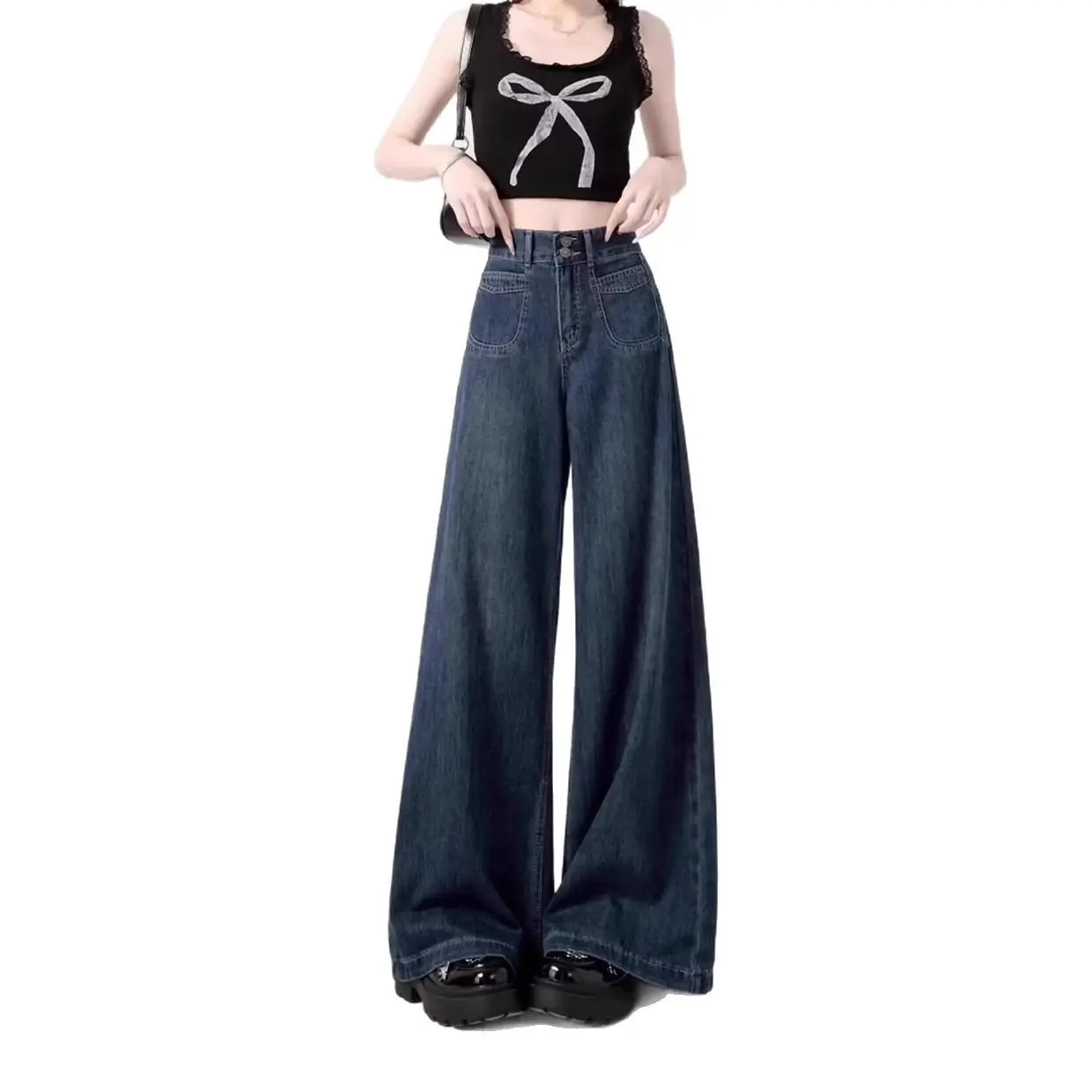 Women Korean Style Slimming Wide-leg Jeans Spring Autumn - Image 7