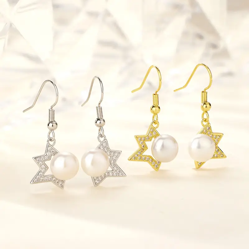 Gold Star Pearl Earrings for Women