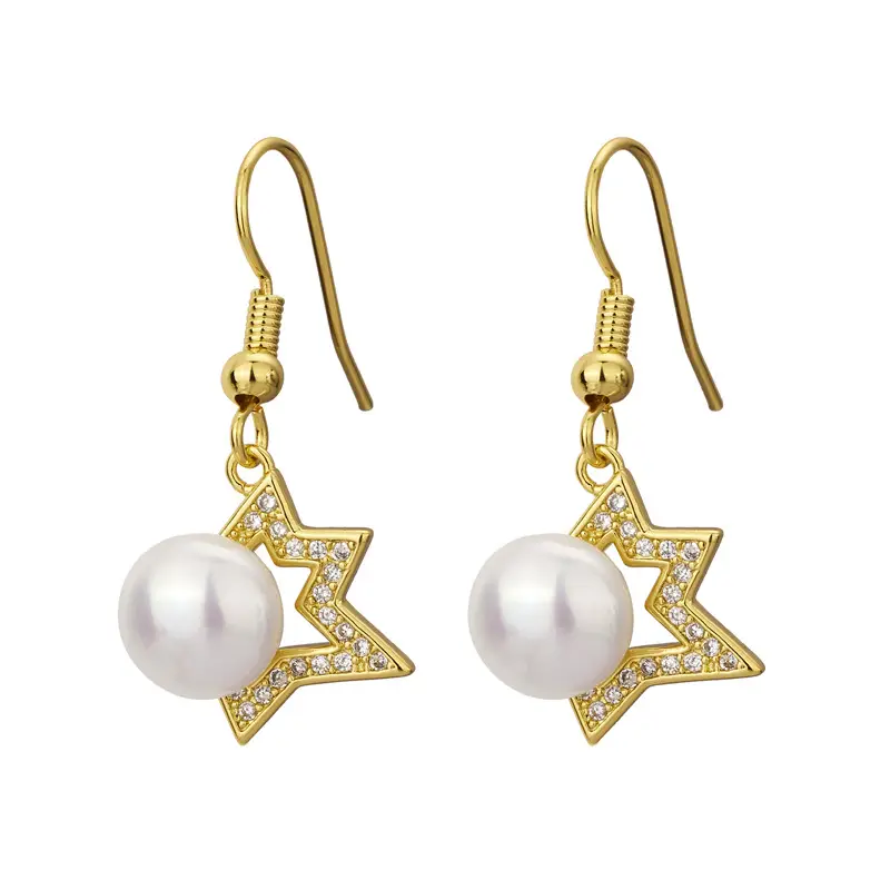 Gold Star Pearl Earrings for Women