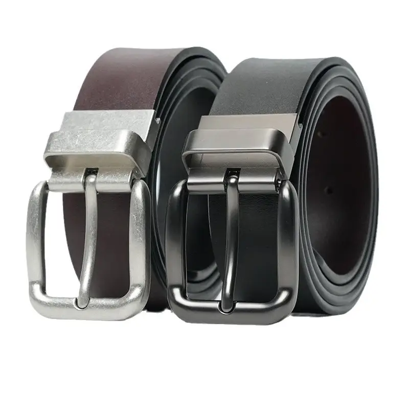 Men's Black Sandwich Cowhide Belt with Swivel Buckle - Image 3