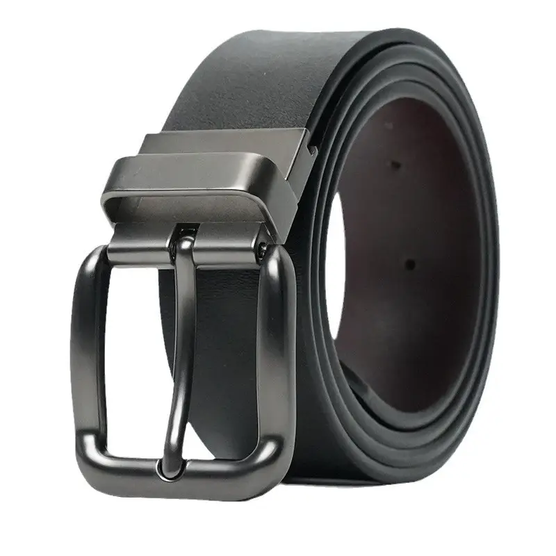 Men's Black Sandwich Cowhide Belt with Swivel Buckle - Image 4