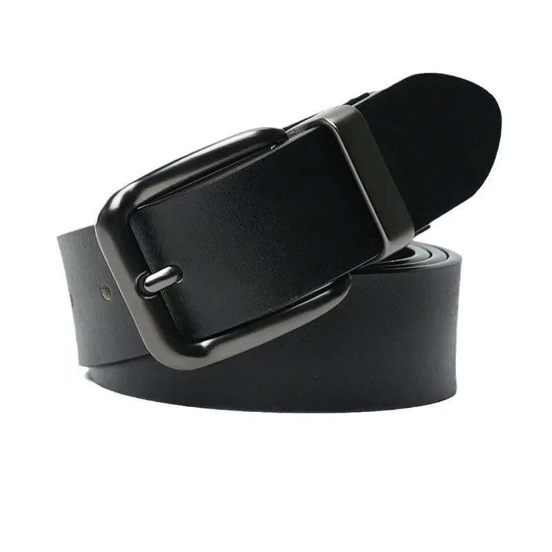 Men's Black Sandwich Cowhide Belt with Swivel Buckle - Image 5