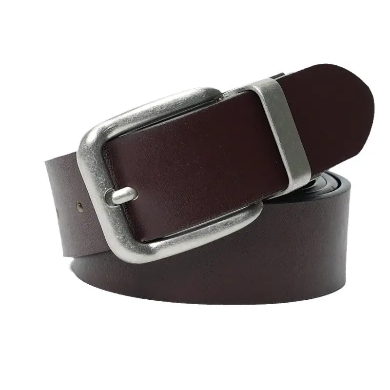Men's Black Sandwich Cowhide Belt with Swivel Buckle - Image 6