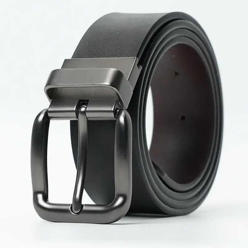 Men's Black Sandwich Cowhide Belt with Swivel Buckle