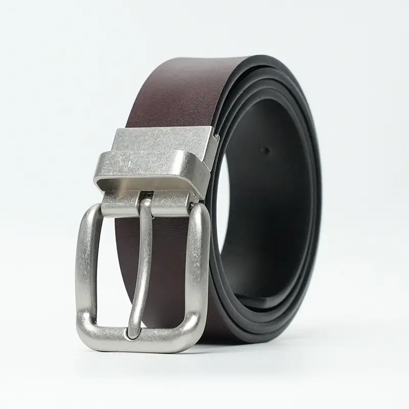 Men's Black Sandwich Cowhide Belt with Swivel Buckle - Image 2