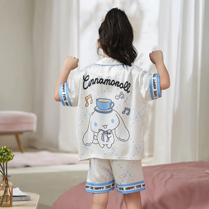 Girls' Purple Cartoon Pajamas Summer Ice Silk Suit