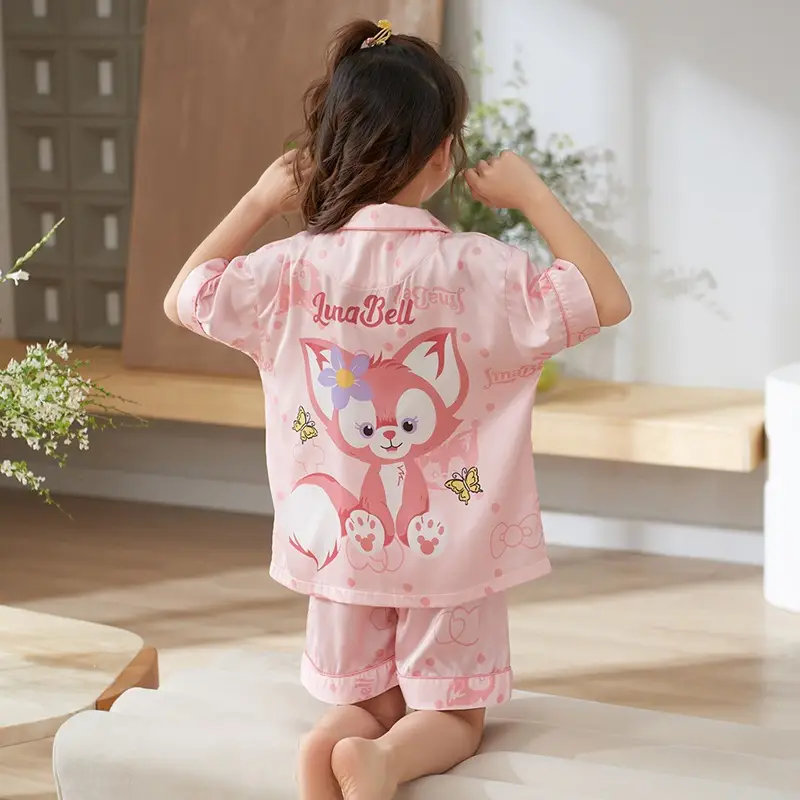 Girls' Purple Cartoon Pajamas Summer Ice Silk Suit