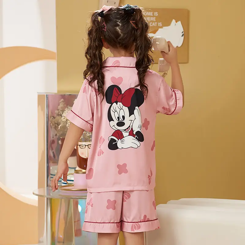 Girls' Purple Cartoon Pajamas Summer Ice Silk Suit