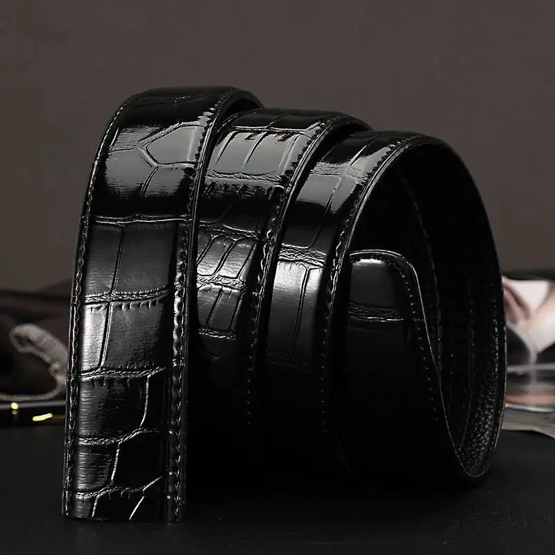 Men's Black Croc Embroidered Belt for Men - Image 3