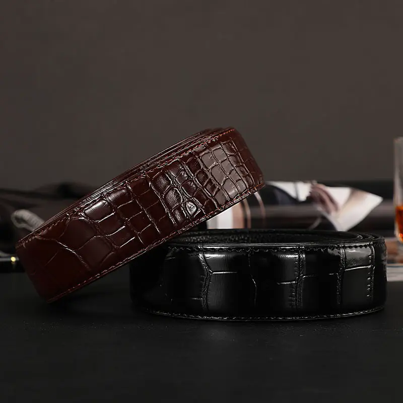 Men's Black Croc Embroidered Belt for Men - Image 5