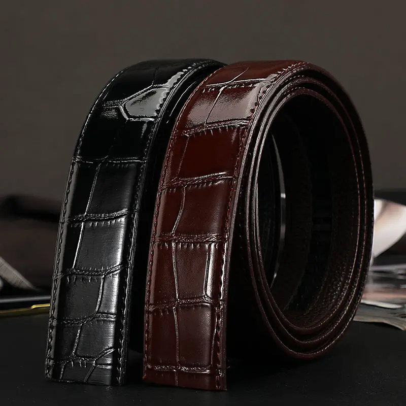 Men's Black Croc Embroidered Belt for Men - Image 6