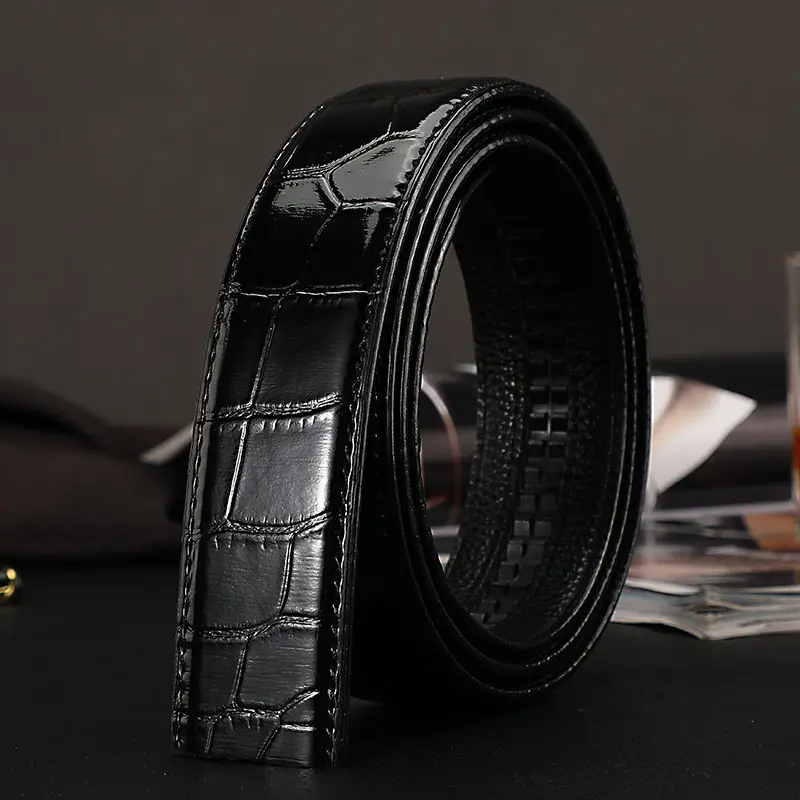Men's Black Croc Embroidered Belt for Men