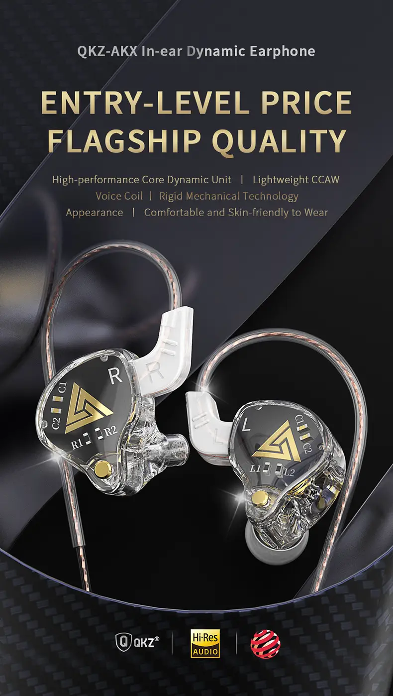 QKZ Audio Monitor Class Headphones with Wireless Control & Wheat Design — feature 1