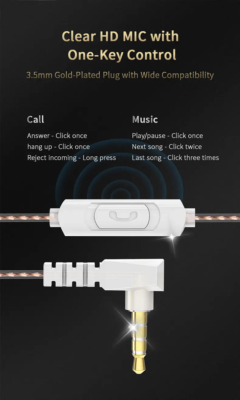 QKZ Audio Monitor Class Headphones with Wireless Control & Wheat Design — feature 10