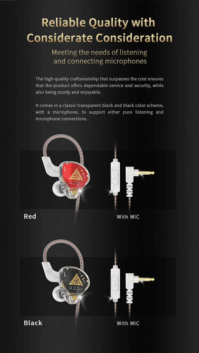 QKZ Audio Monitor Class Headphones with Wireless Control & Wheat Design — feature 12