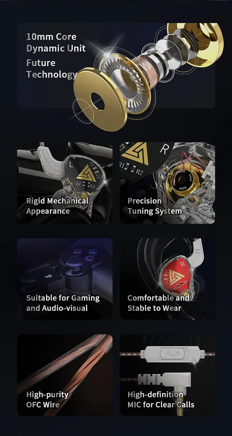 QKZ Audio Monitor Class Headphones with Wireless Control & Wheat Design — feature 2