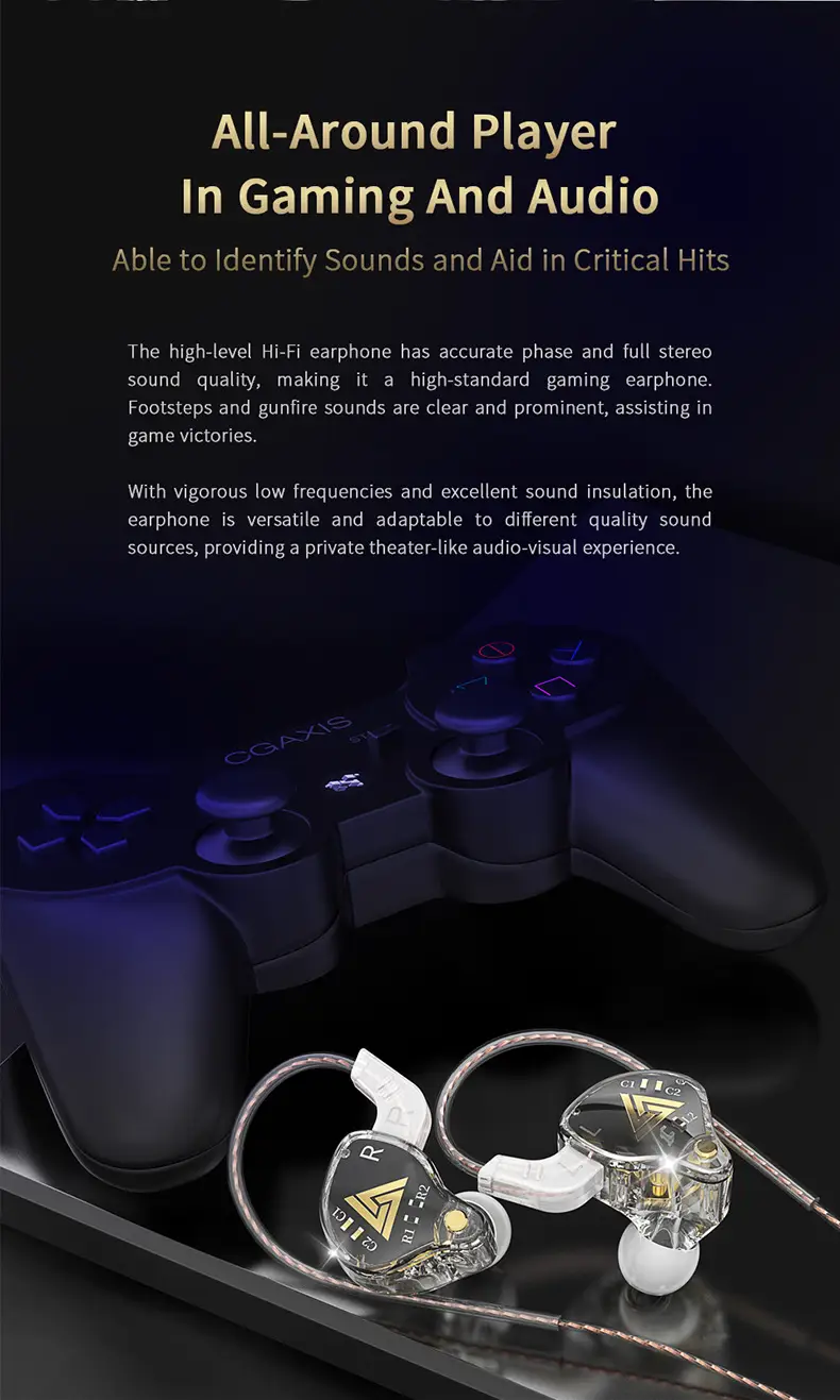 QKZ Audio Monitor Class Headphones with Wireless Control & Wheat Design — feature 7