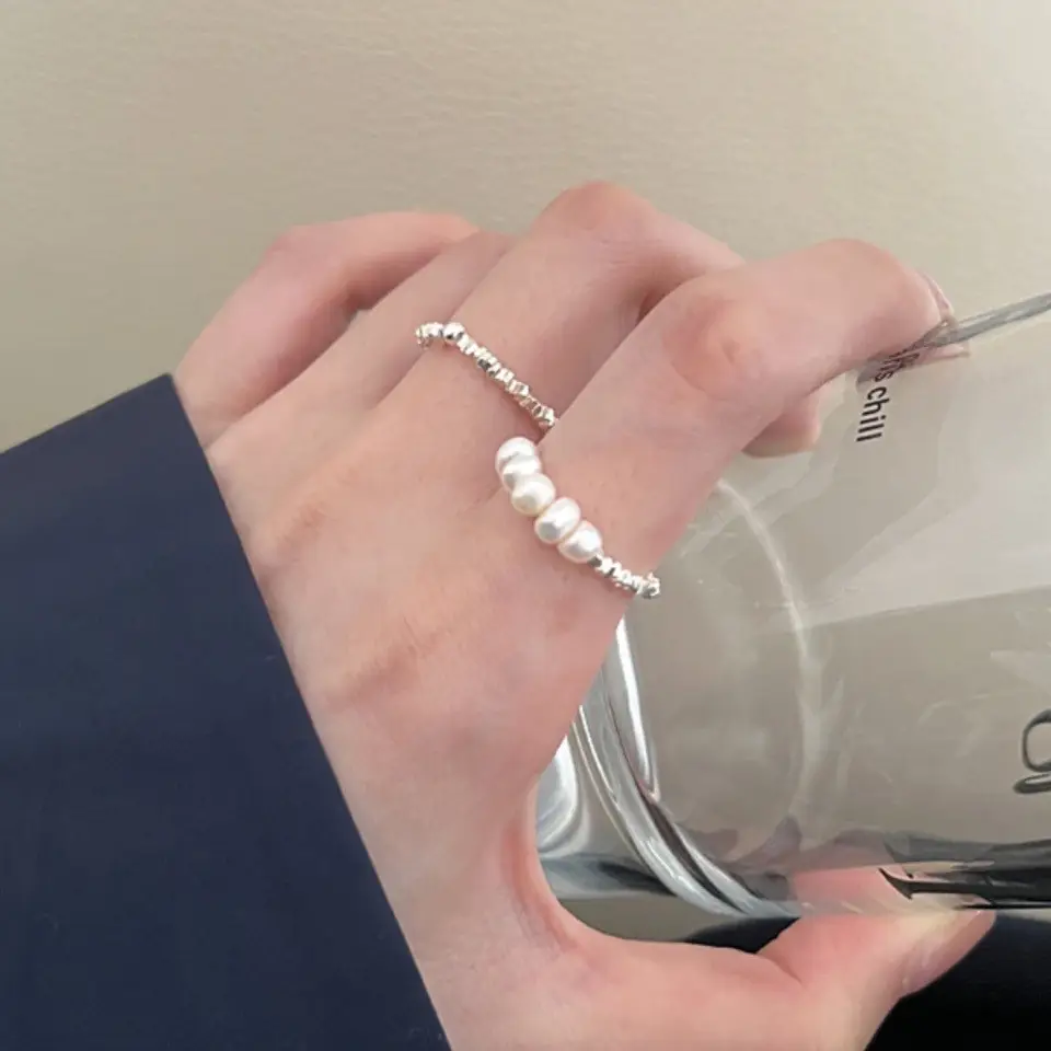 Broken Silver Pearl Ring for Women S925 Silver - Image 2