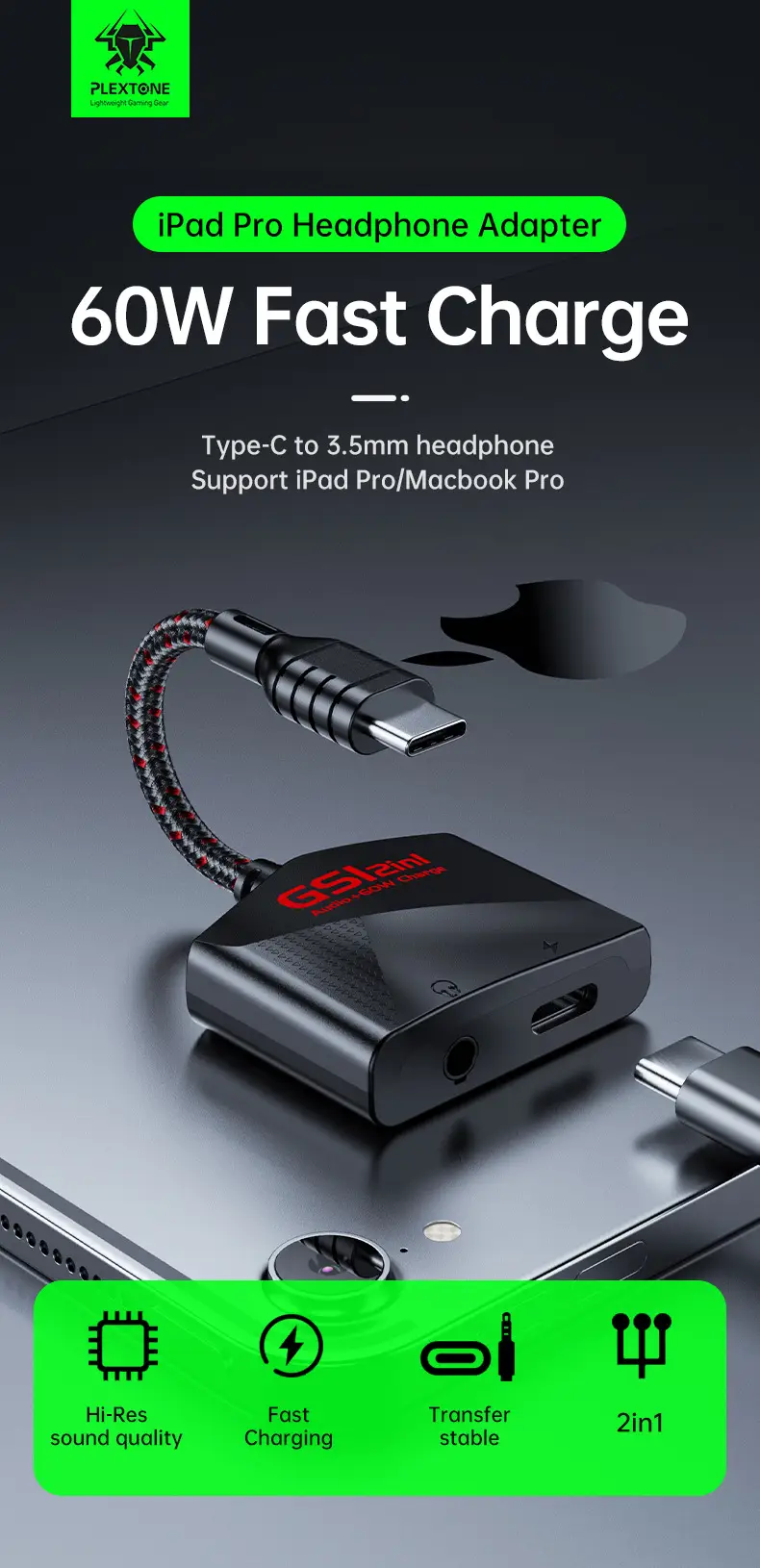GS1 Two-in-One Gaming Audio Adapter Fast Charging Type-C — feature 10
