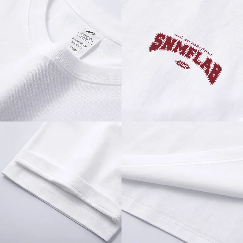 Men's American Letter Pure Cotton T-Shirt Cream - Image 12