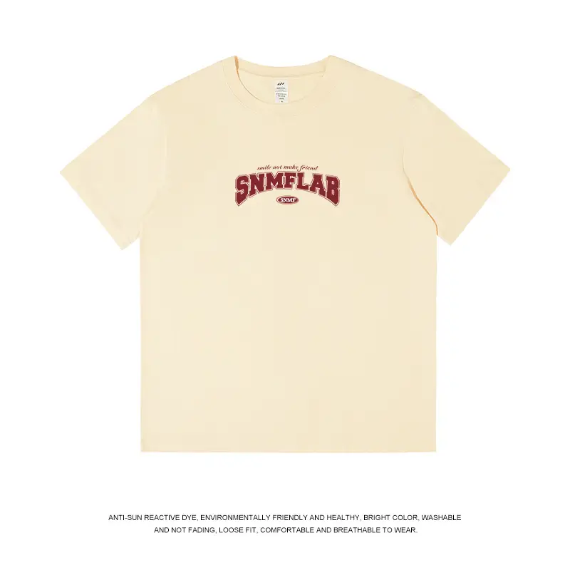 Men's American Letter Pure Cotton T-Shirt Cream - Image 7