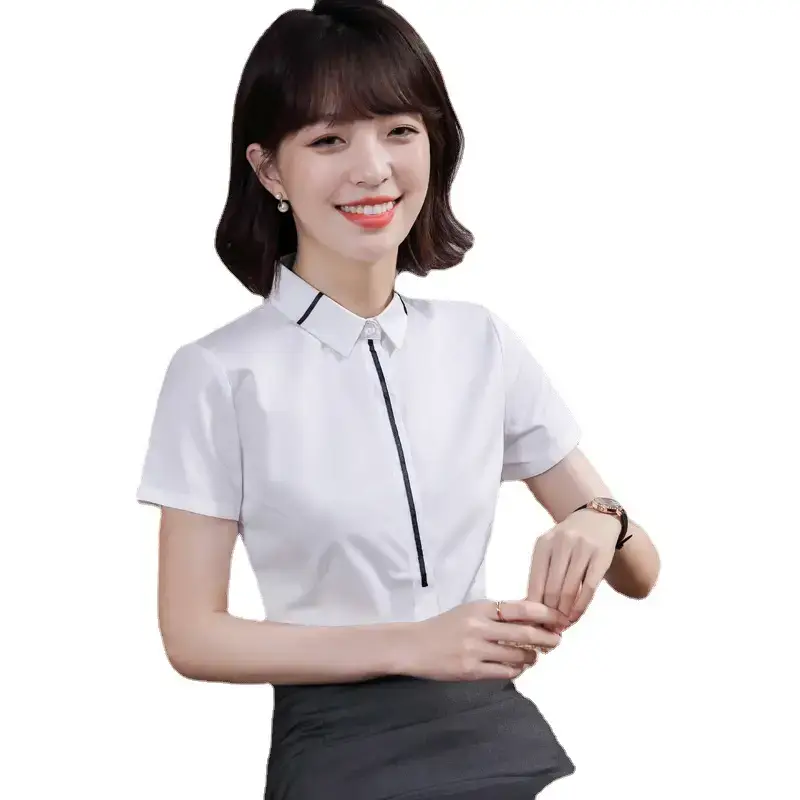 Women's White Collar Short Sleeve Shirt 2023 Summer - Image 7