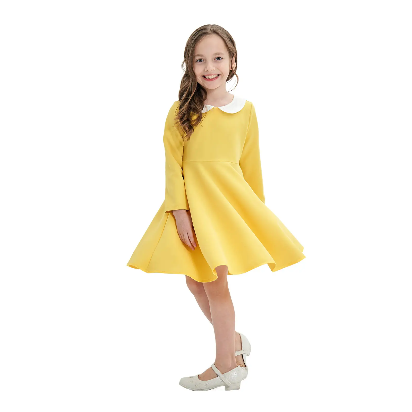 Yellow Long Sleeve Skirt Dress for Girls College Style - Image 8