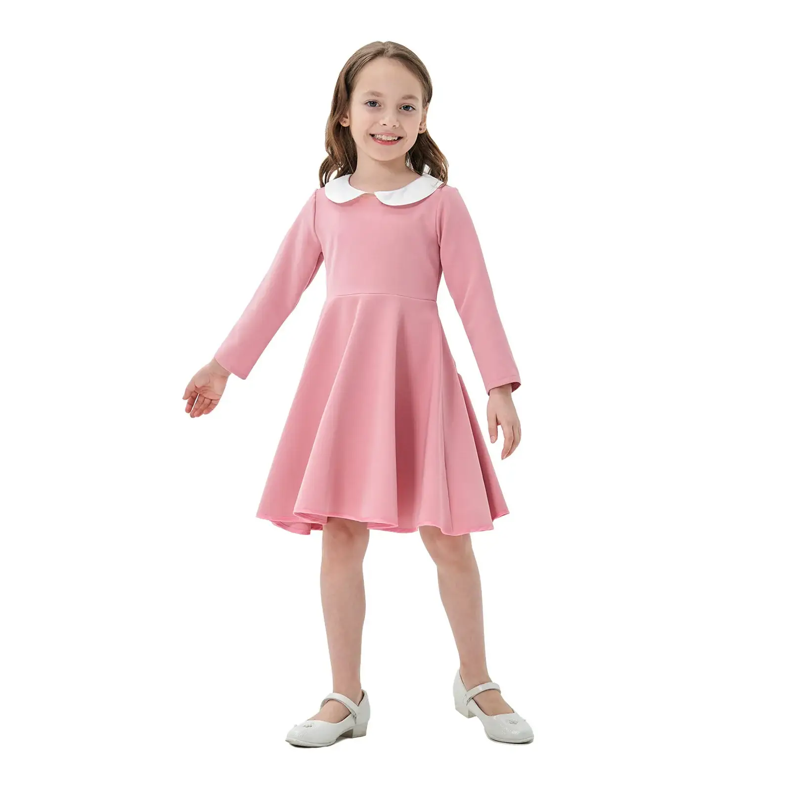 Yellow Long Sleeve Skirt Dress for Girls College Style — feature 11