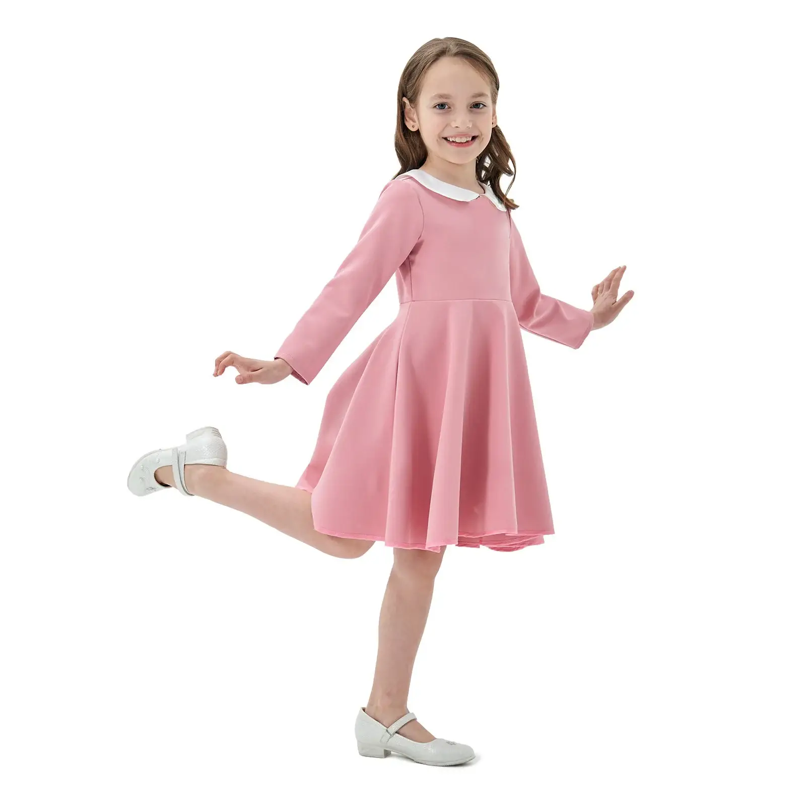 Yellow Long Sleeve Skirt Dress for Girls College Style — feature 13