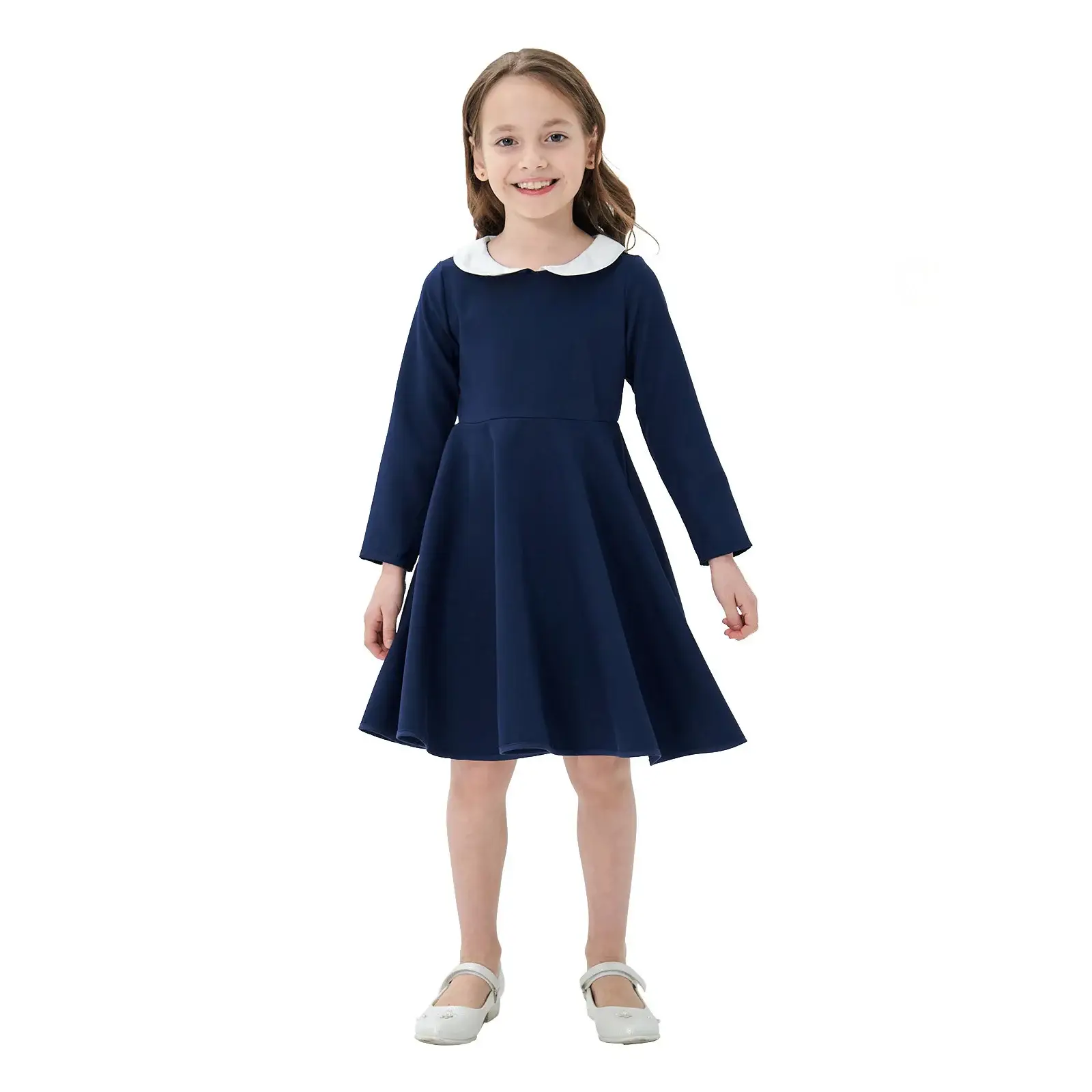 Yellow Long Sleeve Skirt Dress for Girls College Style — feature 17