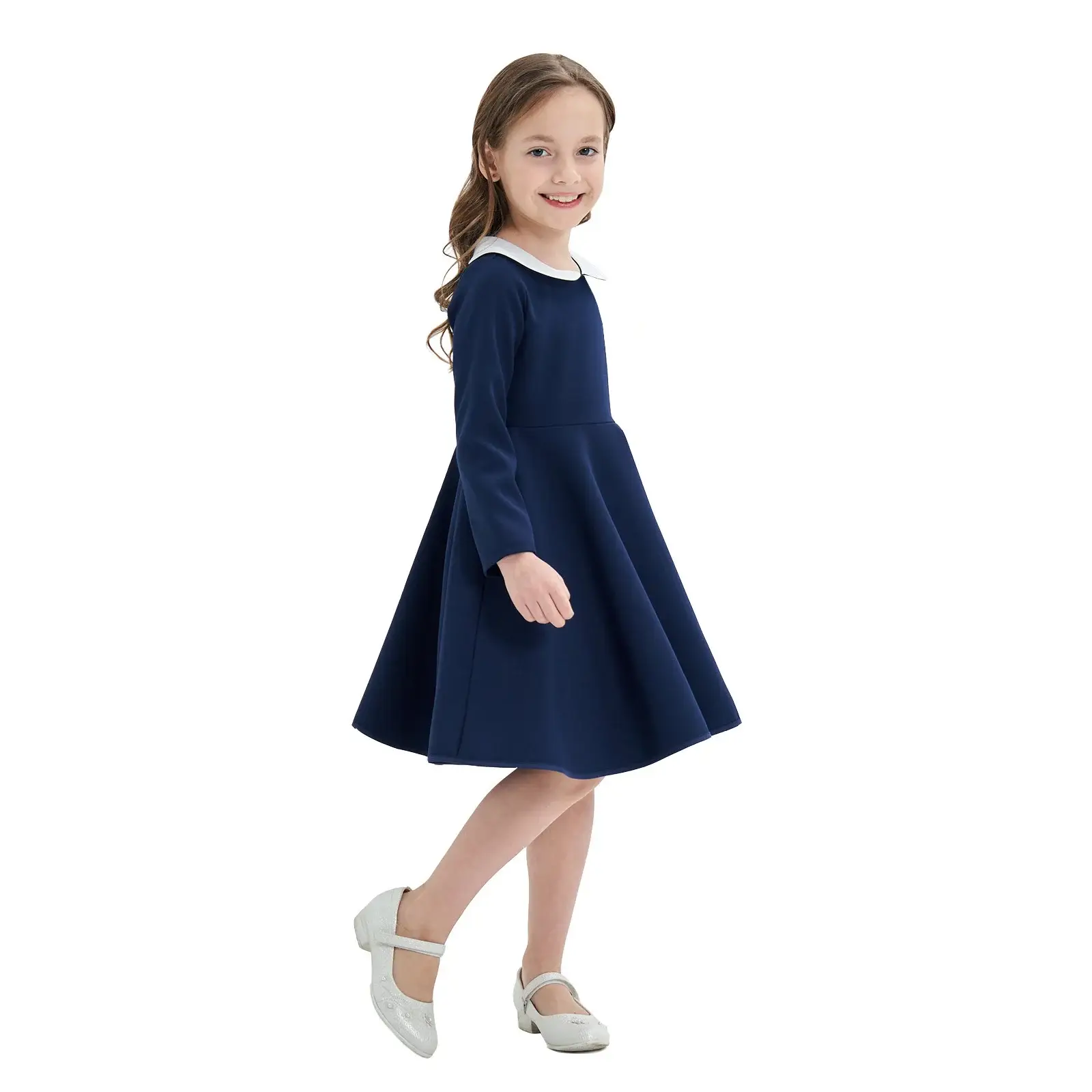 Yellow Long Sleeve Skirt Dress for Girls College Style — feature 18