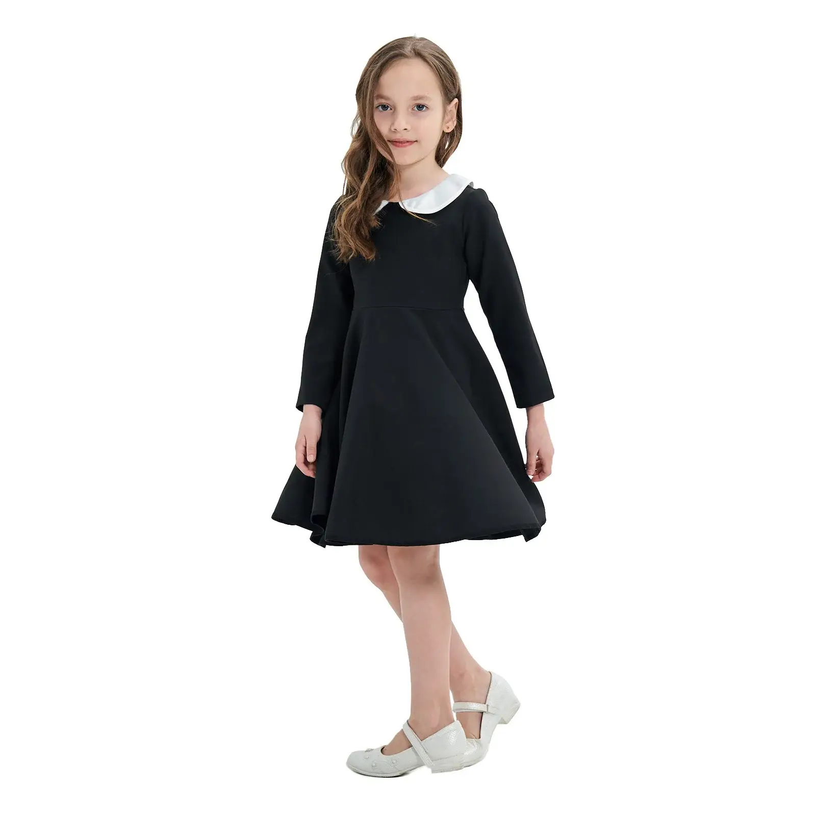 Yellow Long Sleeve Skirt Dress for Girls College Style — feature 2