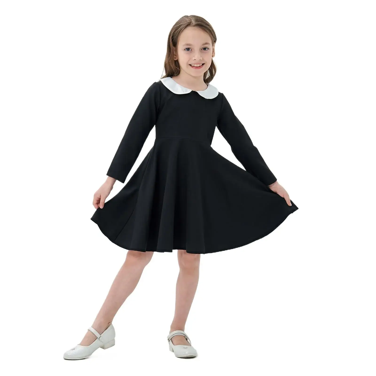 Yellow Long Sleeve Skirt Dress for Girls College Style — feature 3