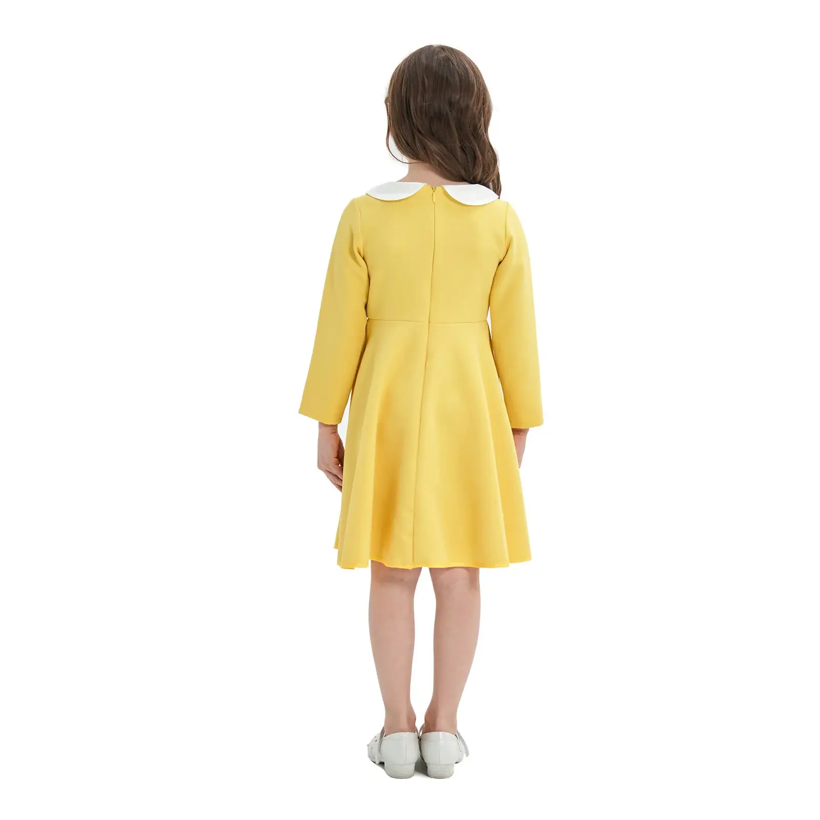 Yellow Long Sleeve Skirt Dress for Girls College Style — feature 6