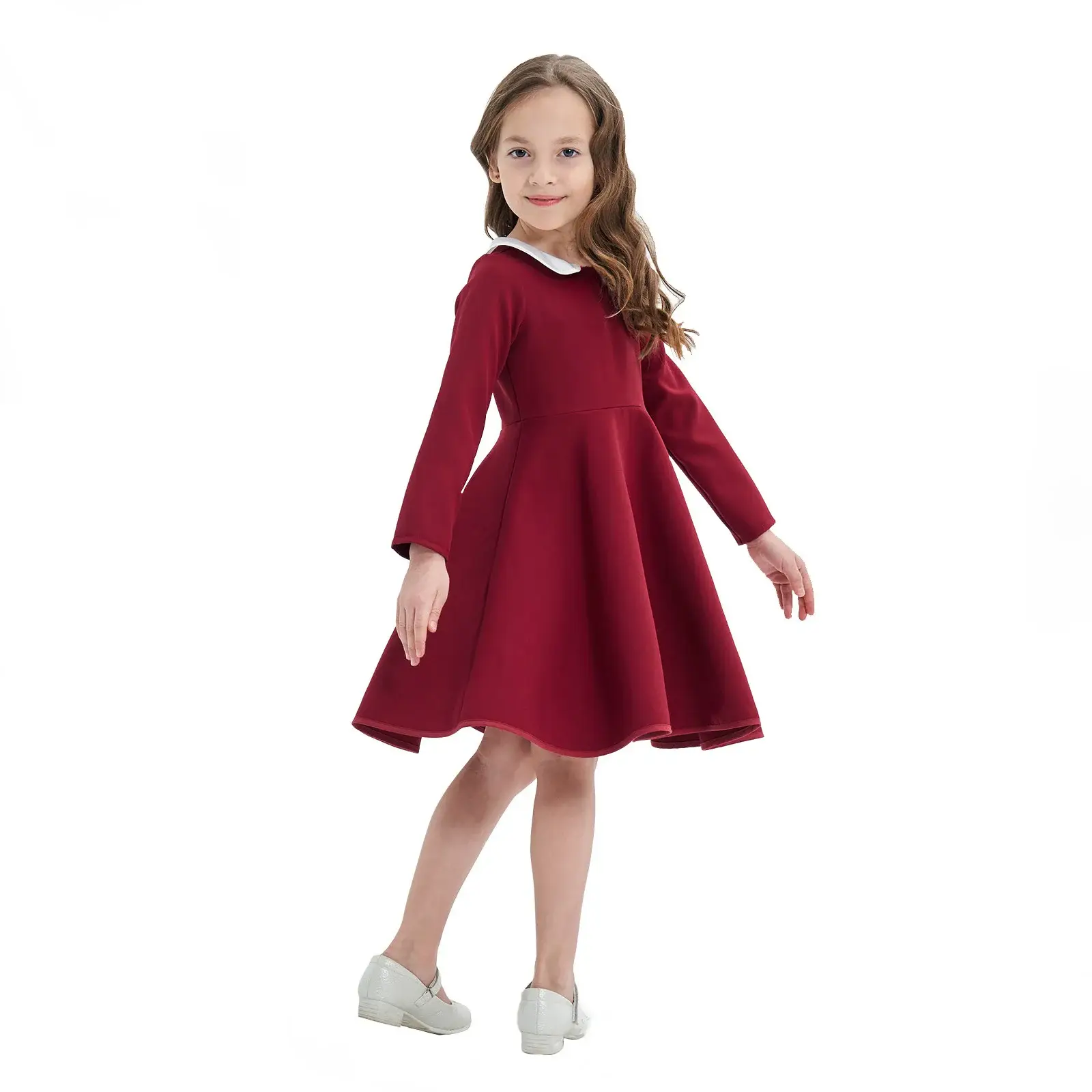 Yellow Long Sleeve Skirt Dress for Girls College Style — feature 8