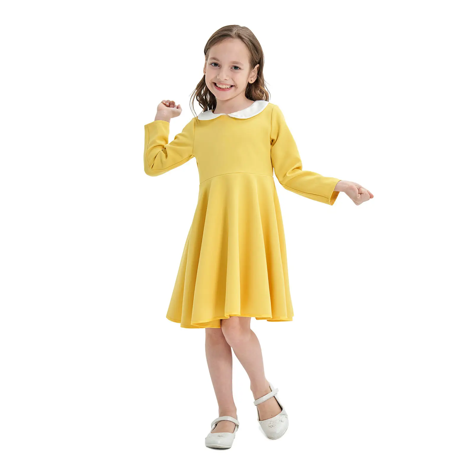 Yellow Long Sleeve Skirt Dress for Girls College Style - Image 2