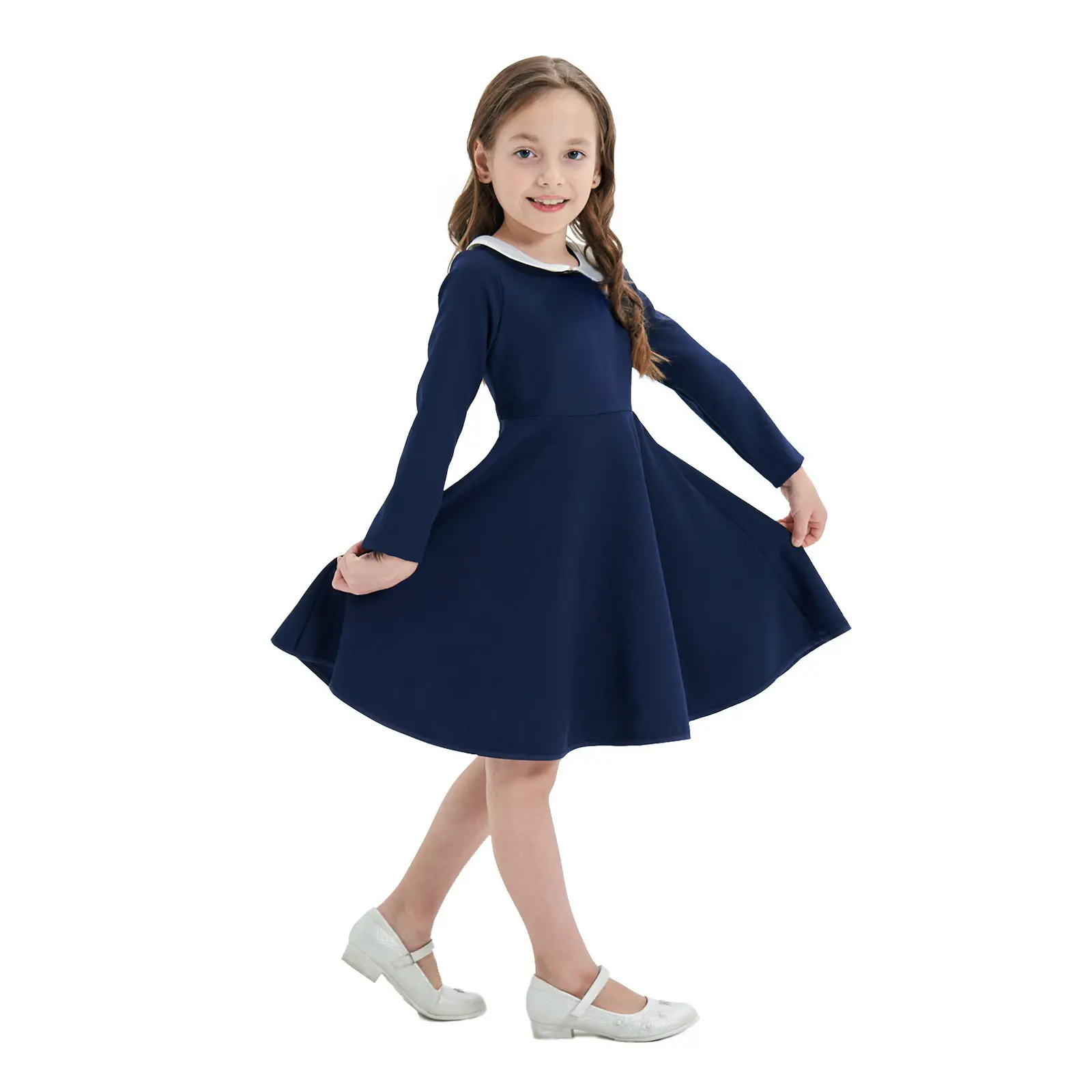Yellow Long Sleeve Skirt Dress for Girls College Style - Image 3