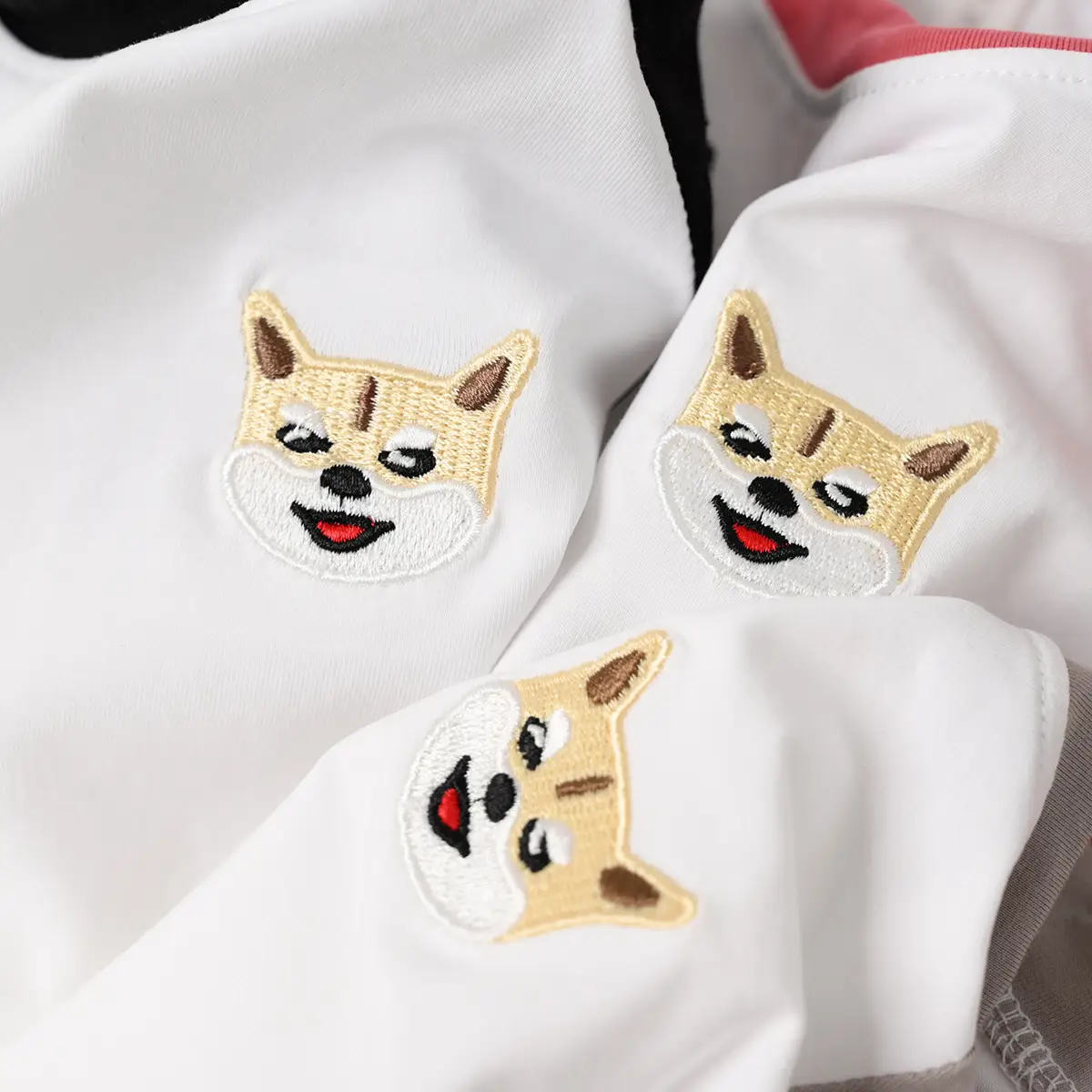 Children Cotton Raglan Sleeve T-Shirt White Pink Puppy Embroidery