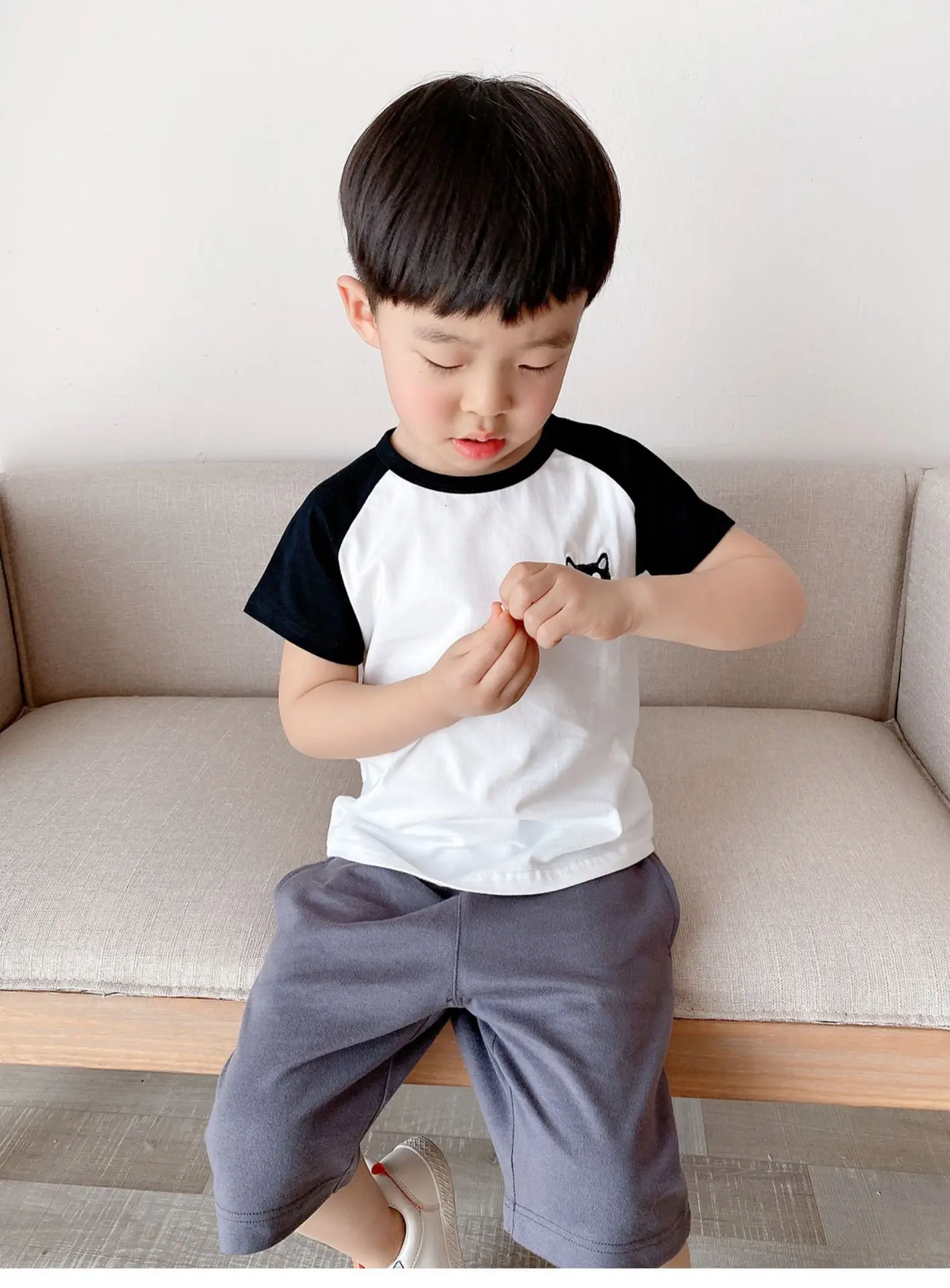 Children Cotton Raglan Sleeve T-Shirt White Pink Puppy Embroidery — feature 13