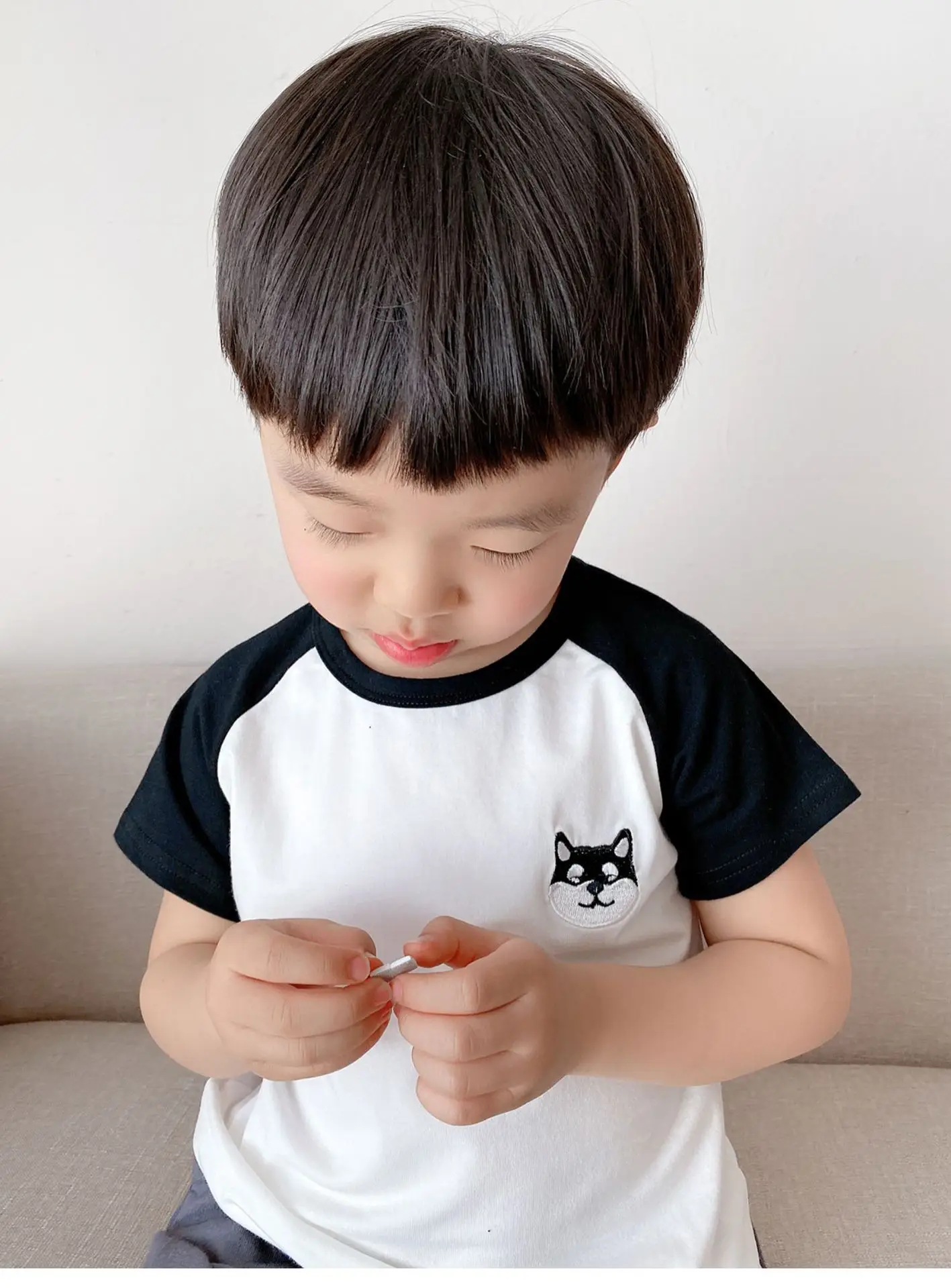 Children Cotton Raglan Sleeve T-Shirt White Pink Puppy Embroidery — feature 16