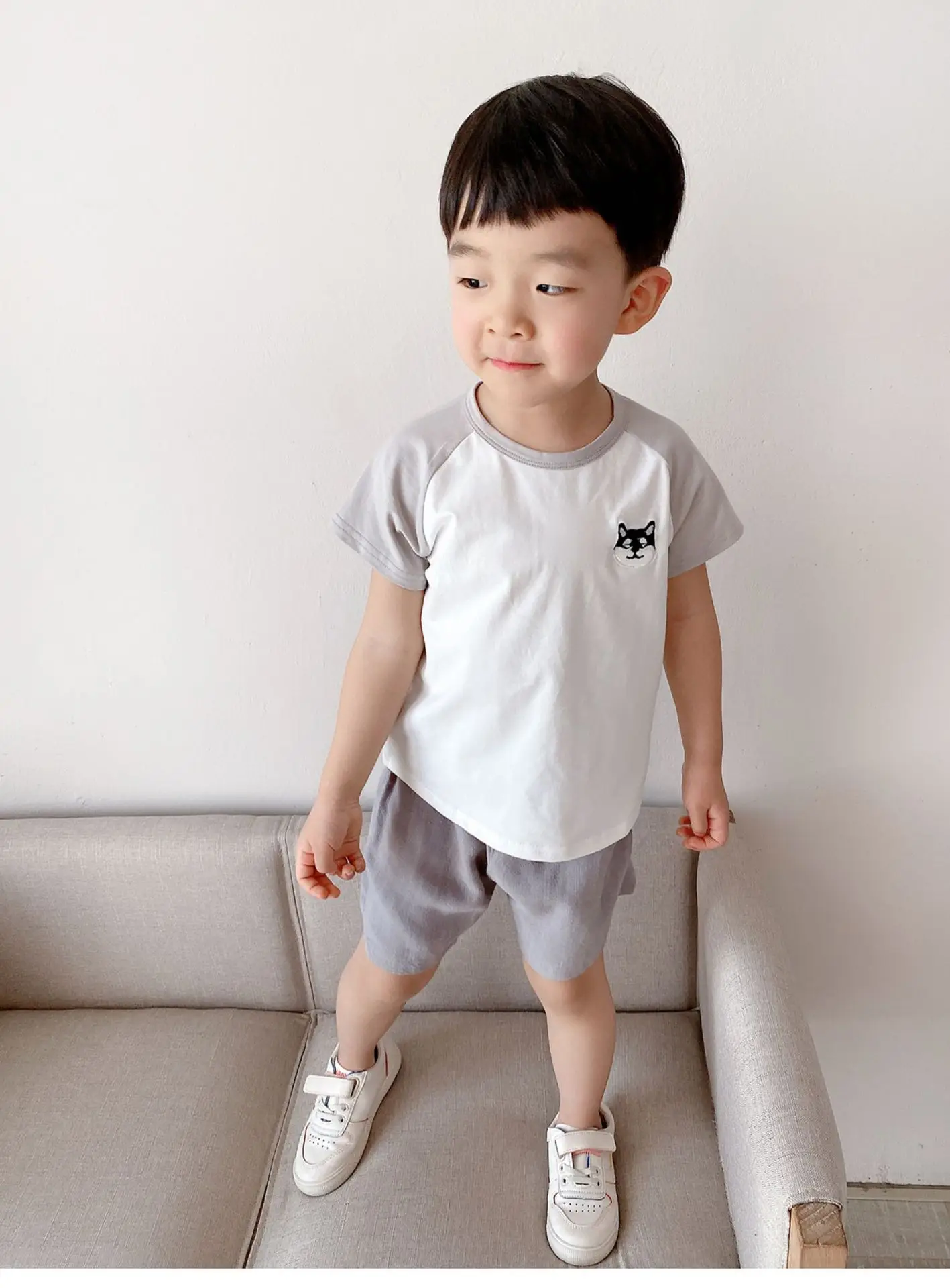 Children Cotton Raglan Sleeve T-Shirt White Pink Puppy Embroidery — feature 17