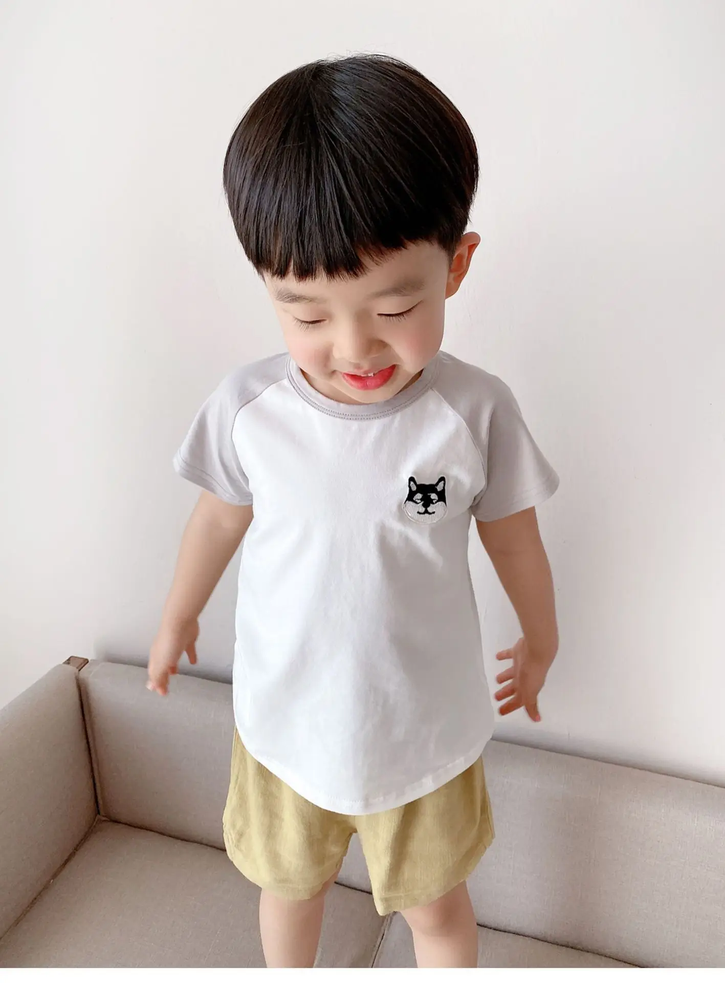 Children Cotton Raglan Sleeve T-Shirt White Pink Puppy Embroidery — feature 18