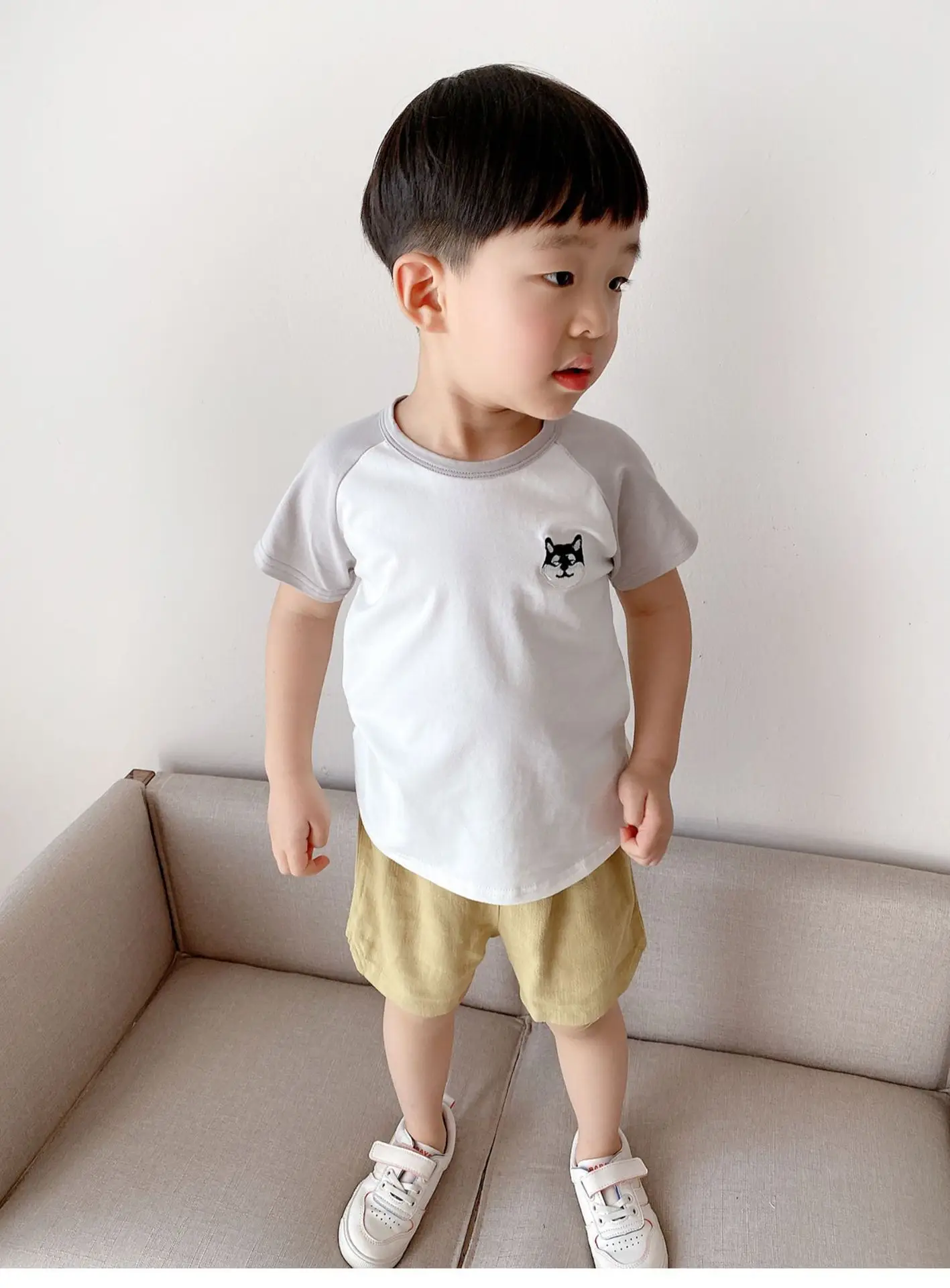 Children Cotton Raglan Sleeve T-Shirt White Pink Puppy Embroidery — feature 20