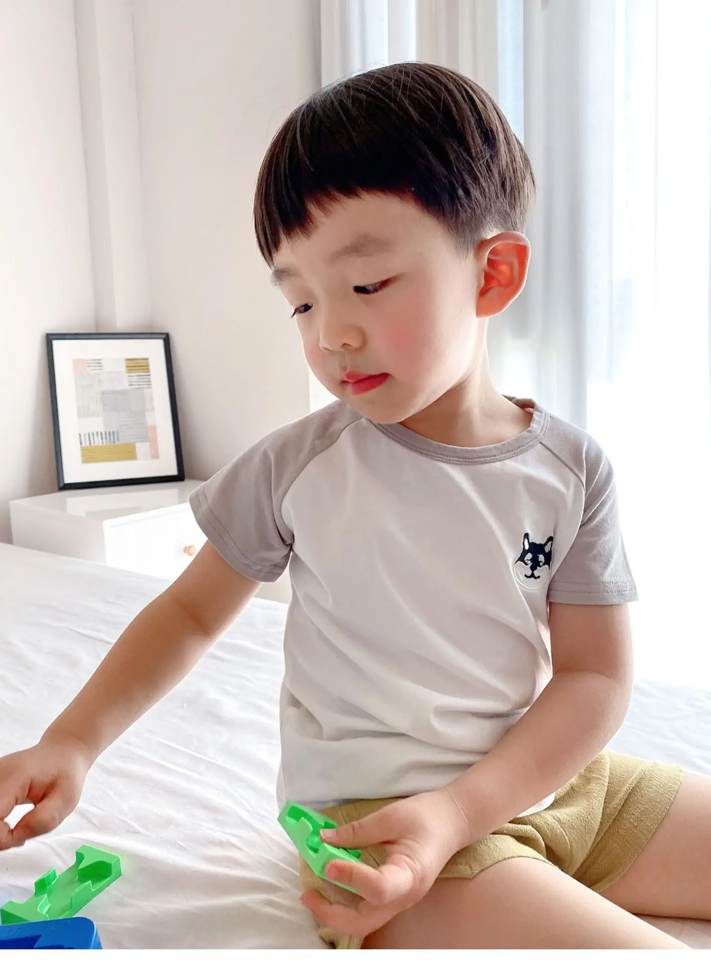Children Cotton Raglan Sleeve T-Shirt White Pink Puppy Embroidery — feature 21