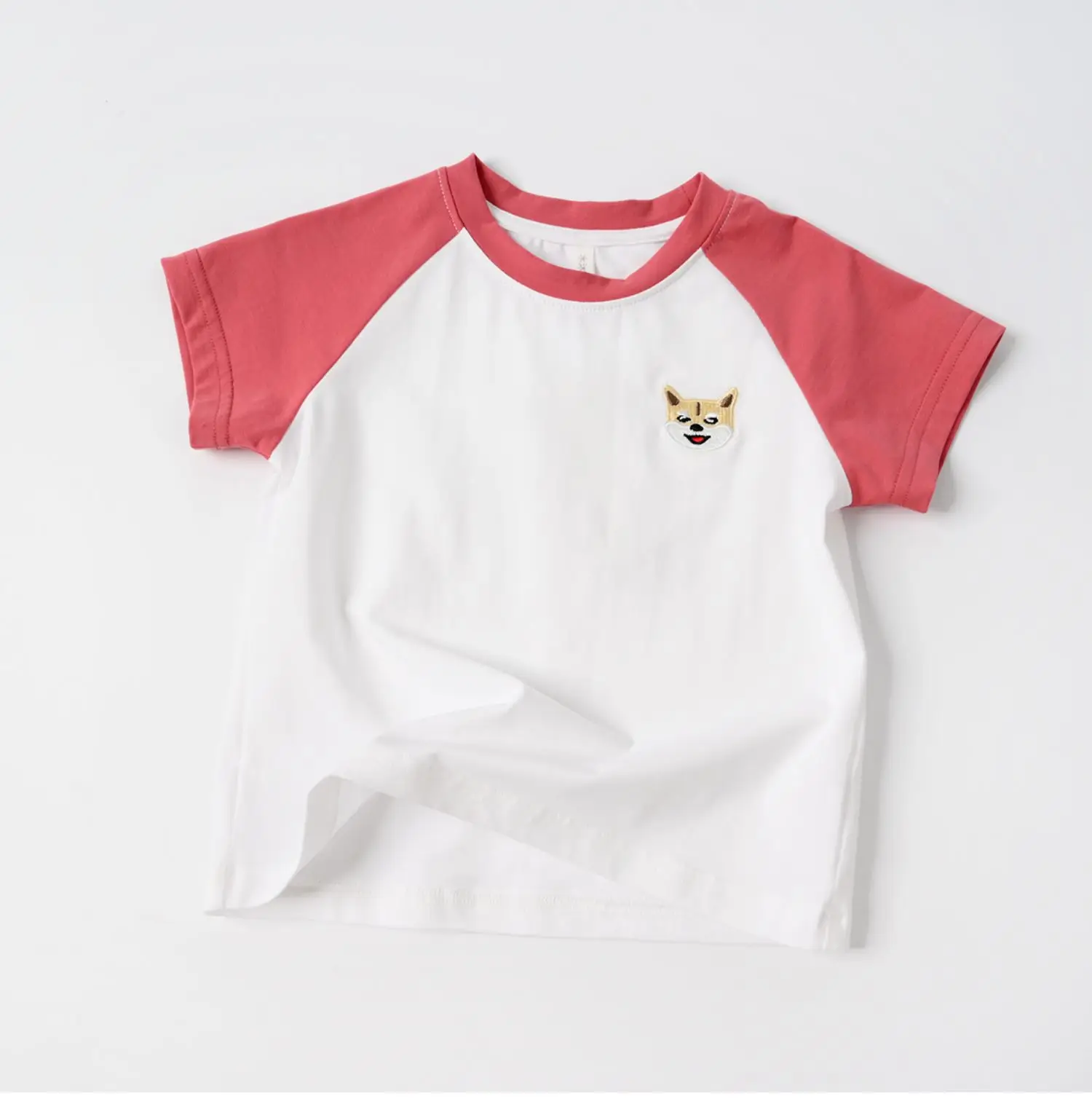 Children Cotton Raglan Sleeve T-Shirt White Pink Puppy Embroidery — feature 25